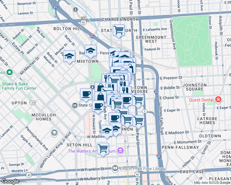 map of restaurants, bars, coffee shops, grocery stores, and more near 101 Independence Avenue Southeast in Washington