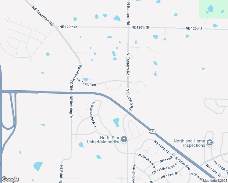 map of restaurants, bars, coffee shops, grocery stores, and more near 7203 Northeast 116th Place in Kansas City