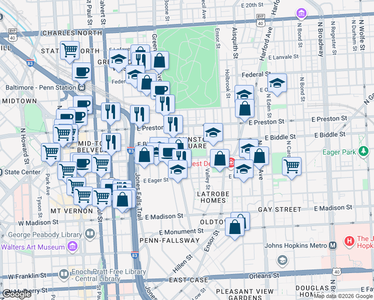 map of restaurants, bars, coffee shops, grocery stores, and more near 101 Independence Avenue Southeast in Washington
