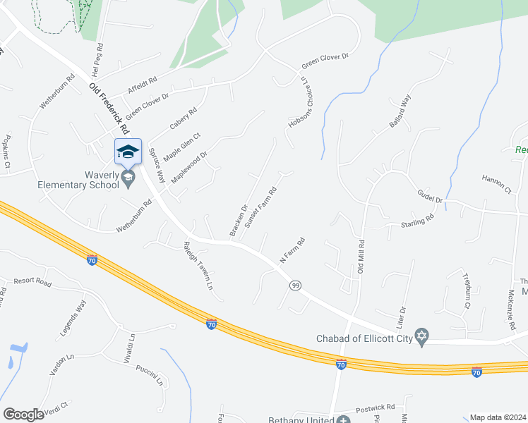 map of restaurants, bars, coffee shops, grocery stores, and more near 2425 Sunset Farm Road in Ellicott City