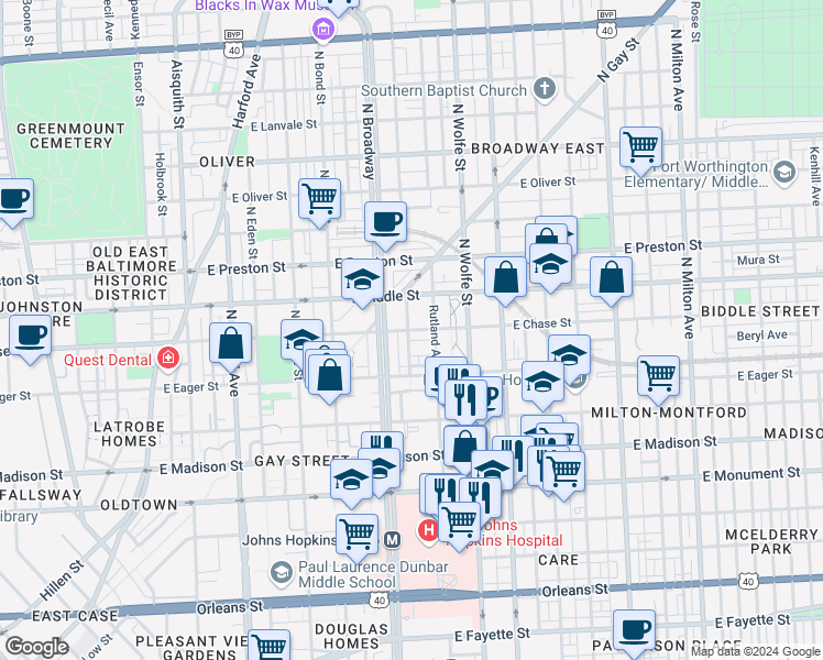 map of restaurants, bars, coffee shops, grocery stores, and more near 101 Independence Avenue Southeast in Washington
