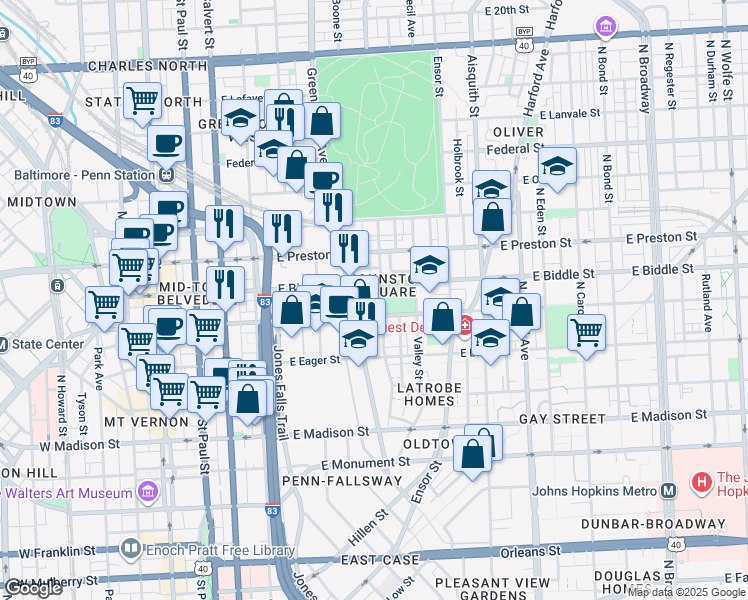 map of restaurants, bars, coffee shops, grocery stores, and more near 101 Independence Avenue Southeast in Washington