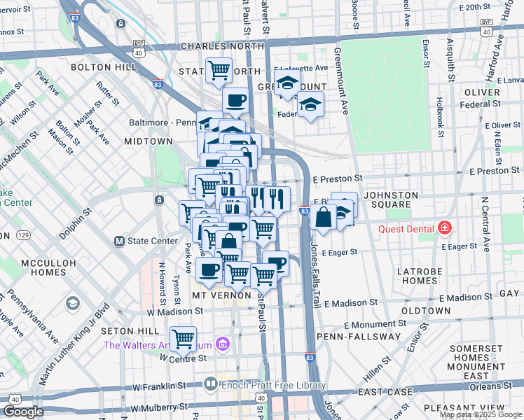 map of restaurants, bars, coffee shops, grocery stores, and more near 101 Independence Avenue Southeast in Washington