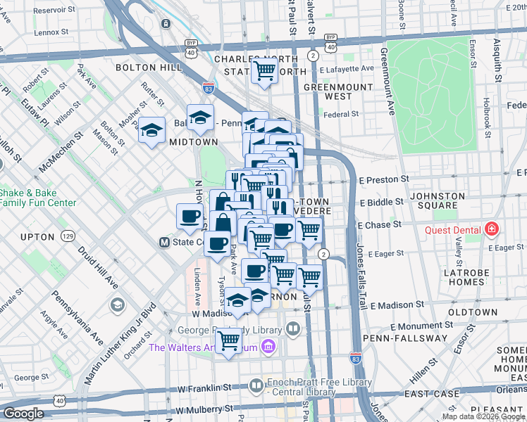 map of restaurants, bars, coffee shops, grocery stores, and more near 101 Independence Avenue Southeast in Washington