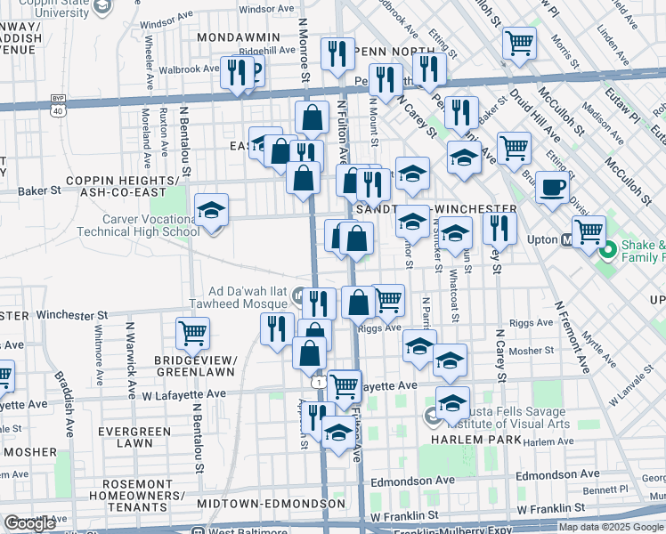 map of restaurants, bars, coffee shops, grocery stores, and more near 101 Independence Avenue Southeast in Washington