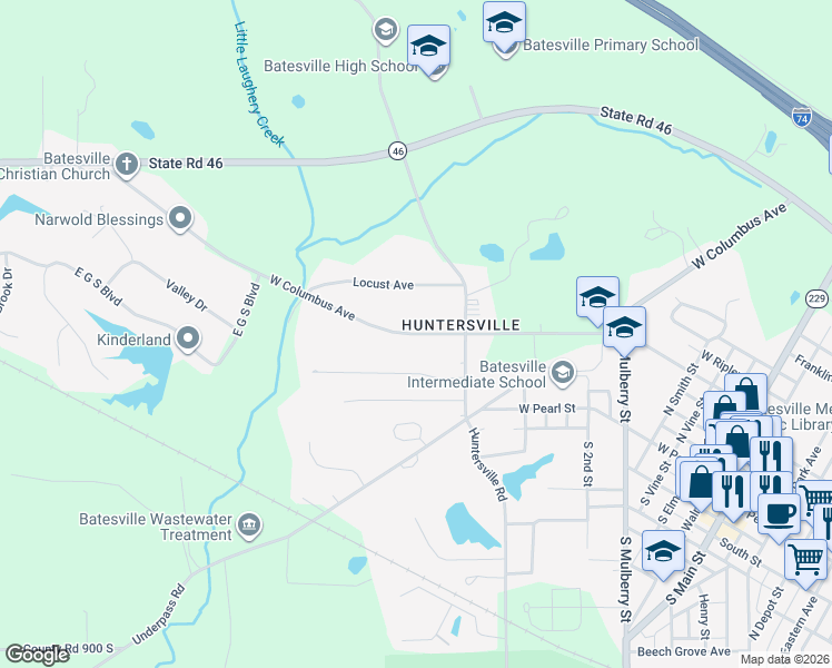 map of restaurants, bars, coffee shops, grocery stores, and more near 1004 Columbus Avenue in Batesville