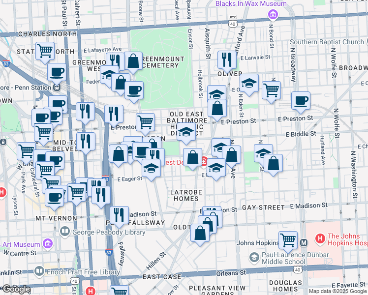 map of restaurants, bars, coffee shops, grocery stores, and more near 101 Independence Avenue Southeast in Washington