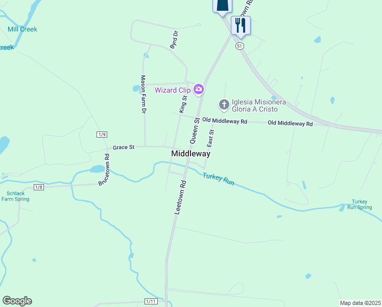 map of restaurants, bars, coffee shops, grocery stores, and more near 97 Cornell Drive in Kearneysville