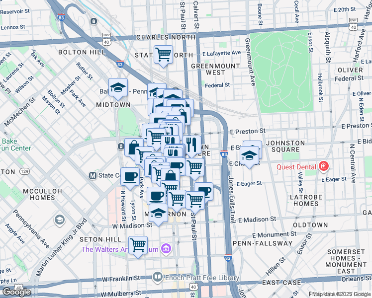 map of restaurants, bars, coffee shops, grocery stores, and more near 101 Independence Avenue Southeast in Washington