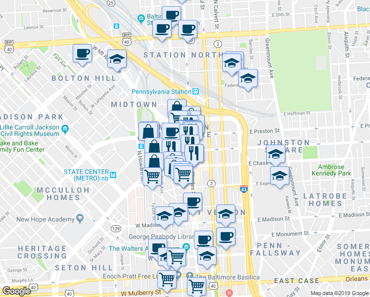 map of restaurants, bars, coffee shops, grocery stores, and more near 101 Independence Avenue Southeast in Washington
