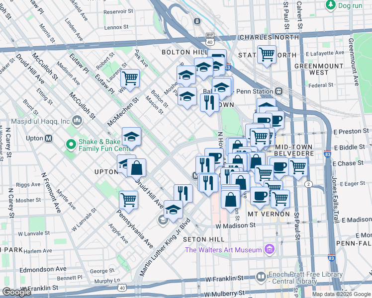 map of restaurants, bars, coffee shops, grocery stores, and more near 101 Independence Avenue Southeast in Washington