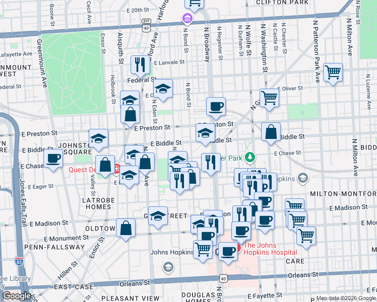 map of restaurants, bars, coffee shops, grocery stores, and more near 101 Independence Avenue Southeast in Washington