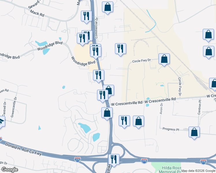 map of restaurants, bars, coffee shops, grocery stores, and more near 7350 Dixie Highway in Fairfield
