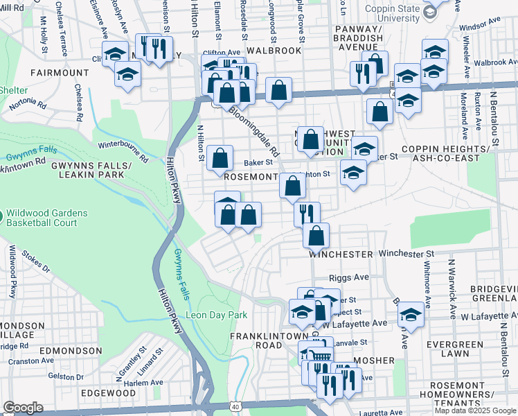 map of restaurants, bars, coffee shops, grocery stores, and more near 3038 Belmont Avenue in Baltimore