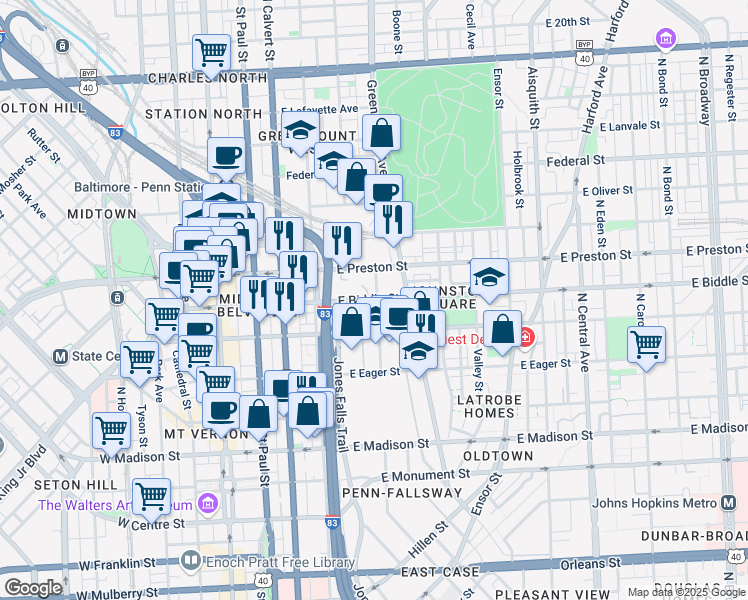 map of restaurants, bars, coffee shops, grocery stores, and more near 101 Independence Avenue Southeast in Washington