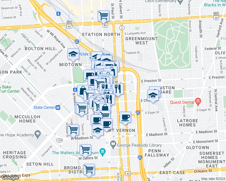 map of restaurants, bars, coffee shops, grocery stores, and more near 101 Independence Avenue Southeast in Washington
