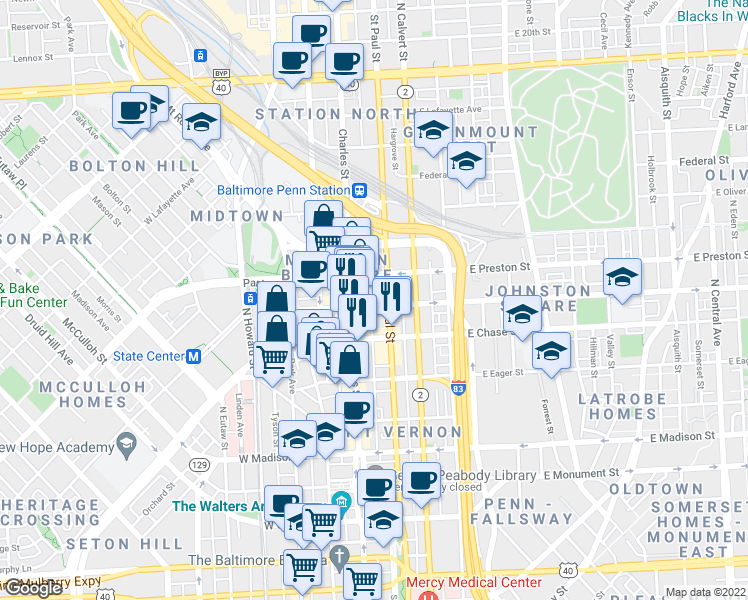 map of restaurants, bars, coffee shops, grocery stores, and more near 101 Independence Avenue Southeast in Washington