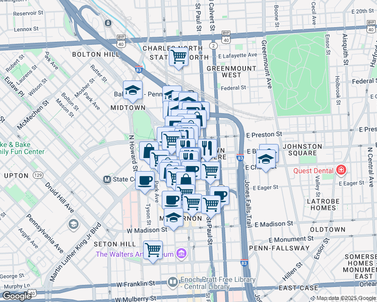 map of restaurants, bars, coffee shops, grocery stores, and more near 101 Independence Avenue Southeast in Washington
