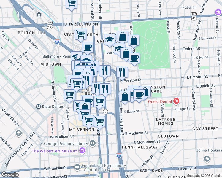 map of restaurants, bars, coffee shops, grocery stores, and more near 101 Independence Avenue Southeast in Washington