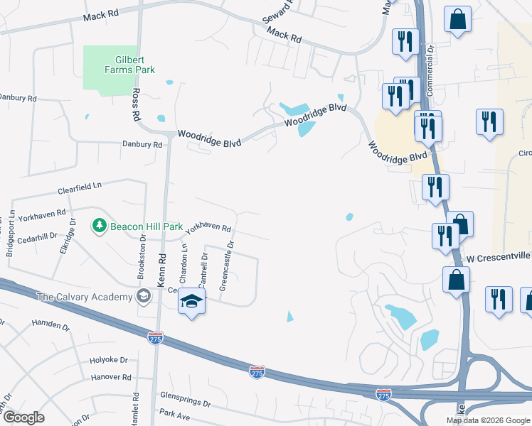 map of restaurants, bars, coffee shops, grocery stores, and more near 664 Hillgrove Court in Cincinnati