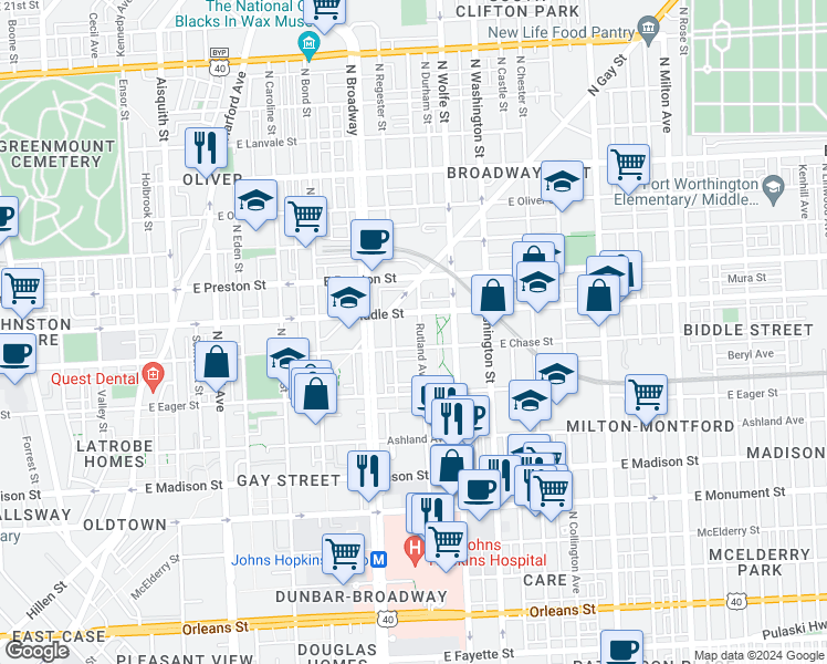 map of restaurants, bars, coffee shops, grocery stores, and more near 101 Independence Avenue Southeast in Washington