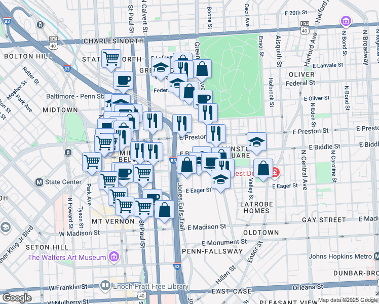 map of restaurants, bars, coffee shops, grocery stores, and more near 101 Independence Avenue Southeast in Washington