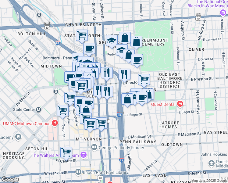map of restaurants, bars, coffee shops, grocery stores, and more near 101 Independence Avenue Southeast in Washington