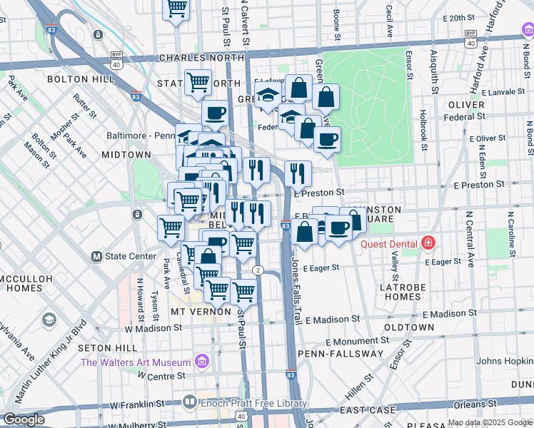 map of restaurants, bars, coffee shops, grocery stores, and more near 101 Independence Avenue Southeast in Washington