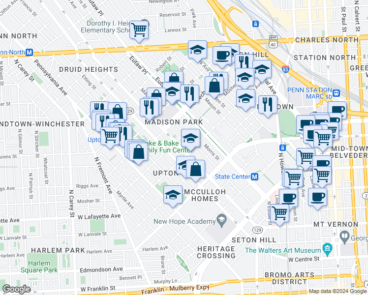 map of restaurants, bars, coffee shops, grocery stores, and more near 101 Independence Avenue Southeast in Washington