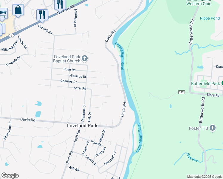 map of restaurants, bars, coffee shops, grocery stores, and more near 2102 Cosmos Drive in Loveland