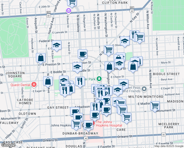 map of restaurants, bars, coffee shops, grocery stores, and more near 101 Independence Avenue Southeast in Washington