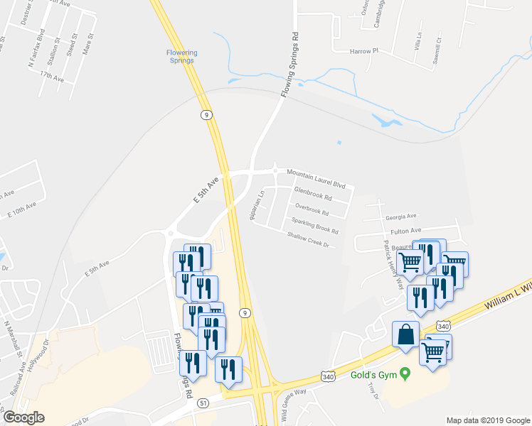 map of restaurants, bars, coffee shops, grocery stores, and more near 30 Baltic Lane in Ranson