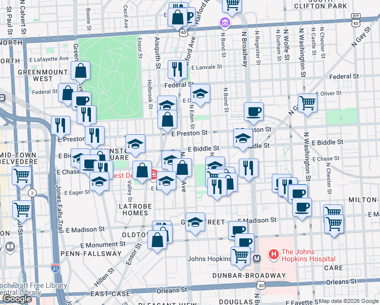 map of restaurants, bars, coffee shops, grocery stores, and more near 101 Independence Avenue Southeast in Washington