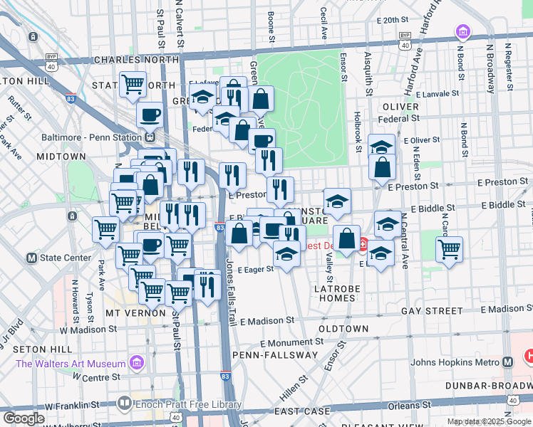 map of restaurants, bars, coffee shops, grocery stores, and more near 101 Independence Avenue Southeast in Washington