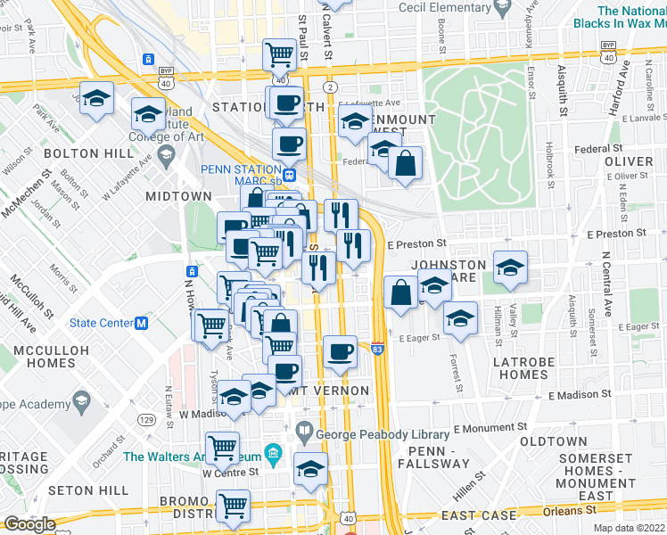 map of restaurants, bars, coffee shops, grocery stores, and more near 101 Independence Avenue Southeast in Washington