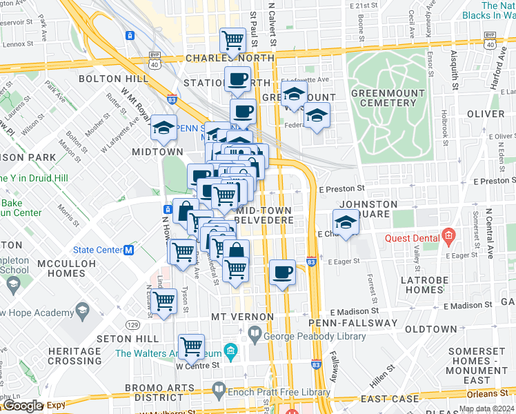 map of restaurants, bars, coffee shops, grocery stores, and more near 101 Independence Avenue Southeast in Washington