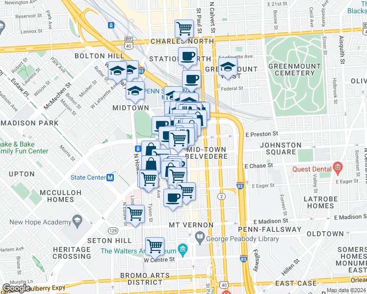 map of restaurants, bars, coffee shops, grocery stores, and more near 101 Independence Avenue Southeast in Washington