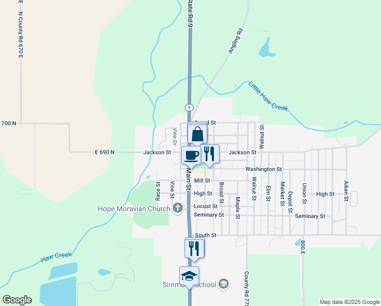 map of restaurants, bars, coffee shops, grocery stores, and more near in Hope