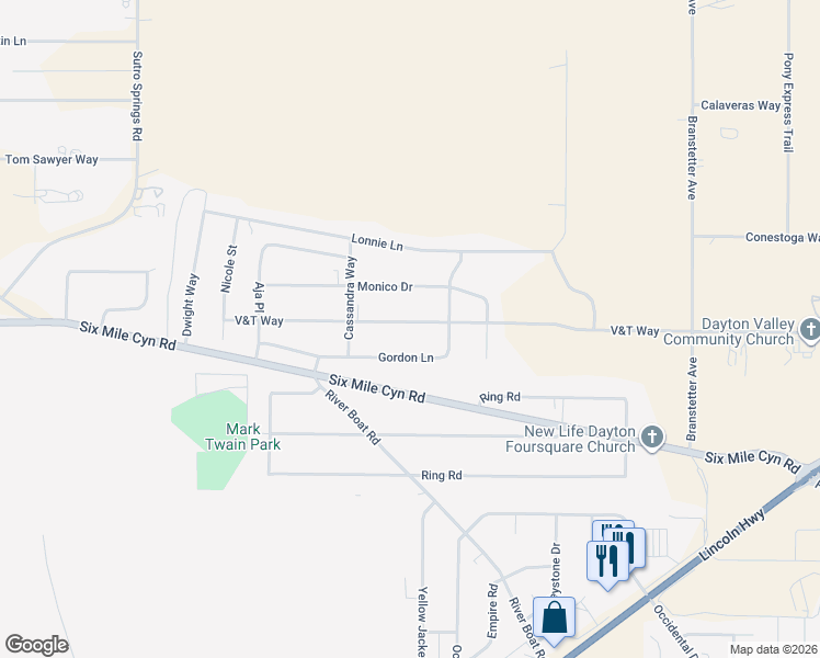 map of restaurants, bars, coffee shops, grocery stores, and more near 506 V&T Way in Dayton