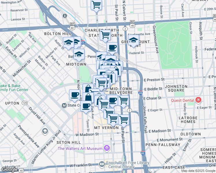 map of restaurants, bars, coffee shops, grocery stores, and more near 101 Independence Avenue Southeast in Washington
