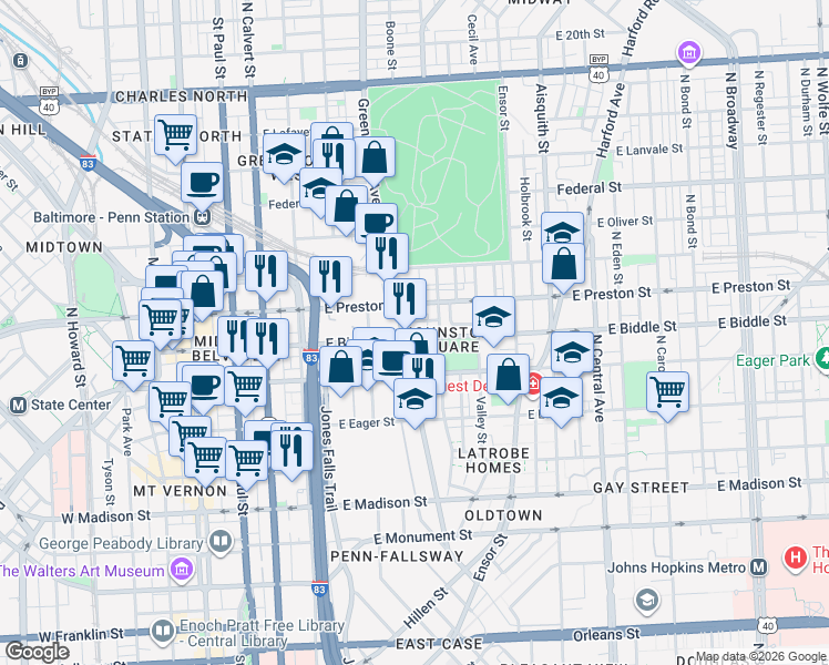 map of restaurants, bars, coffee shops, grocery stores, and more near 101 Independence Avenue Southeast in Washington