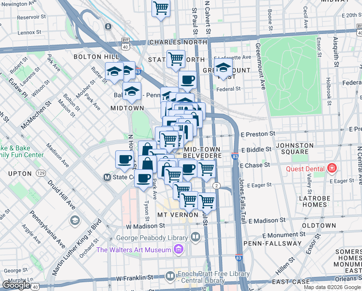 map of restaurants, bars, coffee shops, grocery stores, and more near 101 Independence Avenue Southeast in Washington