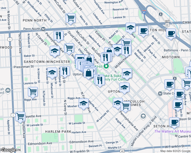 map of restaurants, bars, coffee shops, grocery stores, and more near 531 Wilson Street in Baltimore