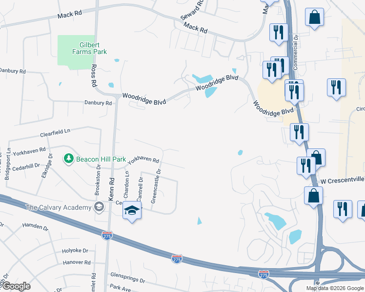 map of restaurants, bars, coffee shops, grocery stores, and more near 664 Hillgrove Court in Cincinnati