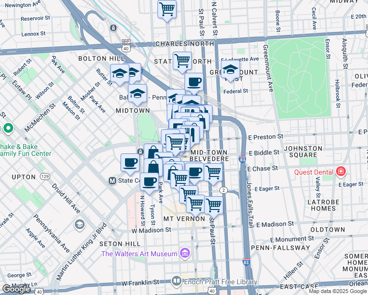 map of restaurants, bars, coffee shops, grocery stores, and more near 101 Independence Avenue Southeast in Washington