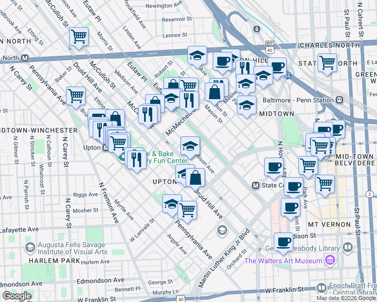 map of restaurants, bars, coffee shops, grocery stores, and more near 101 Independence Avenue Southeast in Washington