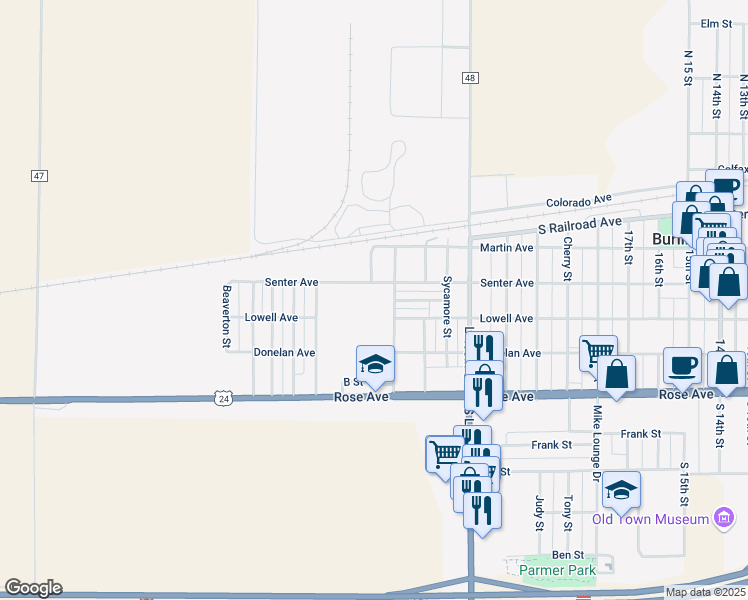 map of restaurants, bars, coffee shops, grocery stores, and more near 2665 Senter Avenue in Burlington