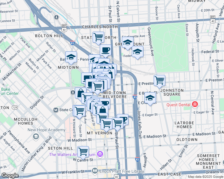 map of restaurants, bars, coffee shops, grocery stores, and more near 101 Independence Avenue Southeast in Washington