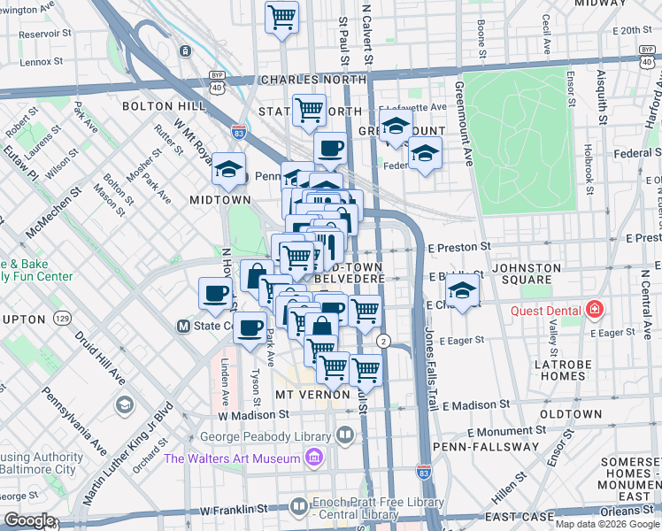 map of restaurants, bars, coffee shops, grocery stores, and more near 101 Independence Avenue Southeast in Washington