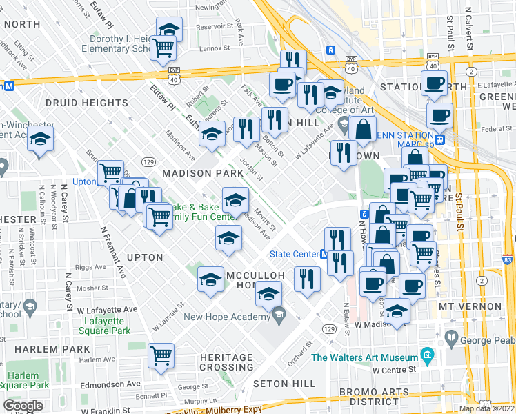 map of restaurants, bars, coffee shops, grocery stores, and more near 101 Independence Avenue Southeast in Washington